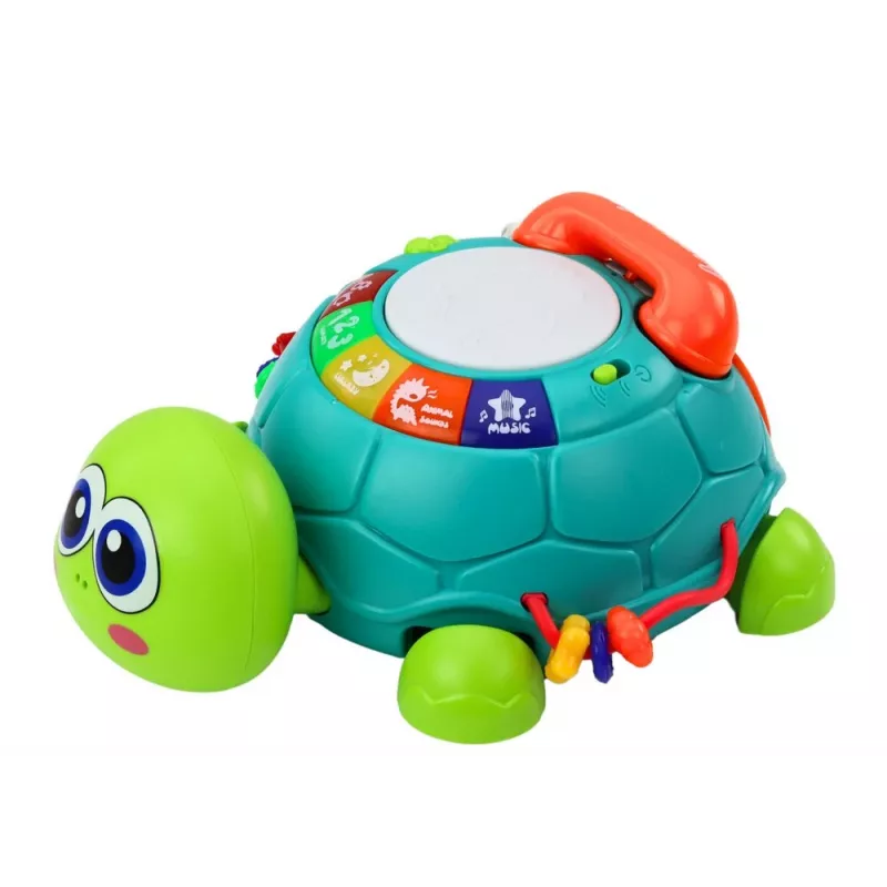 LEAN TOYS Telefone Tartaruga Interativo de Aprendizagem 6em1 Luzes Sons Verde