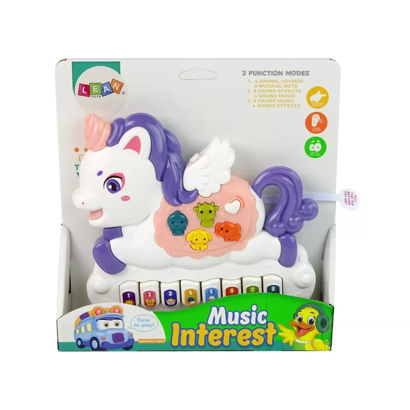 LEAN TOYS Piano Interativo Unicórnio Sons de Animais Melodias Branco