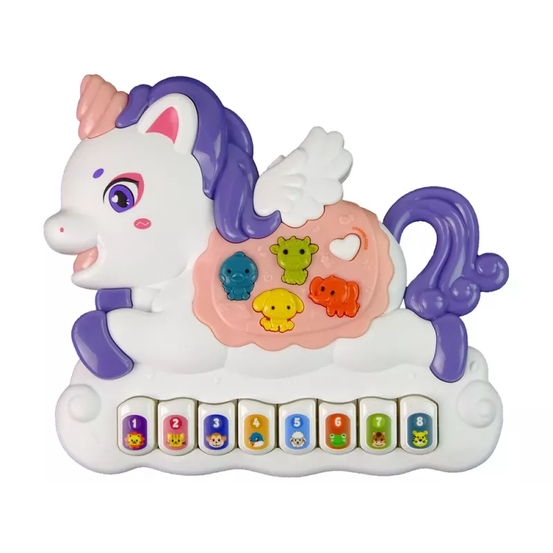 LEAN TOYS Piano Interativo Unicórnio Sons de Animais Melodias Branco