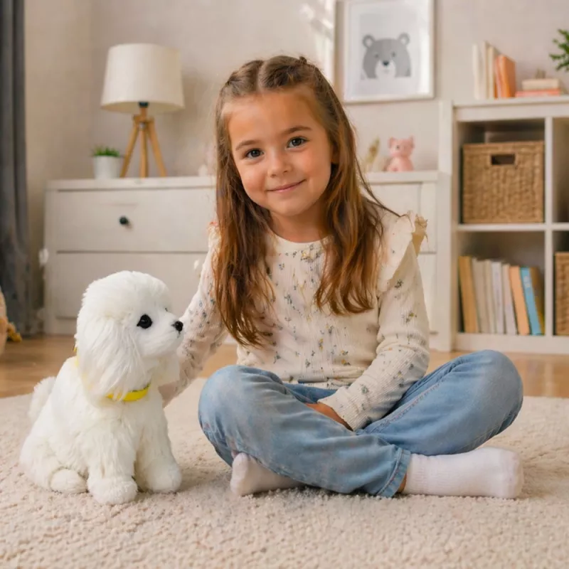 LEAN TOYS Cão de Peluche Interativo com Pelo Macio, Caniche, Fazer Festas na Cabeça e Descobrir Funções