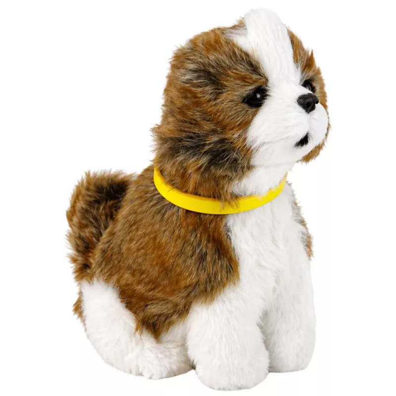 LEAN TOYS Cão de Peluche Interativo com Pelo Macio, Raça Shih Tzu