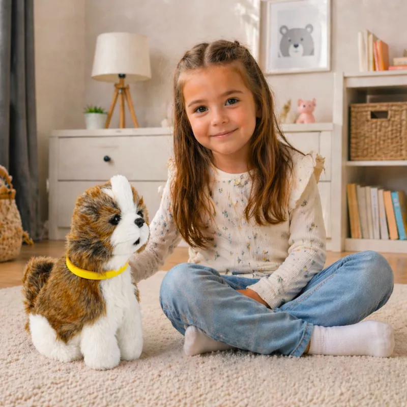 LEAN TOYS Cão de Peluche Interativo com Pelo Macio, Raça Shih Tzu