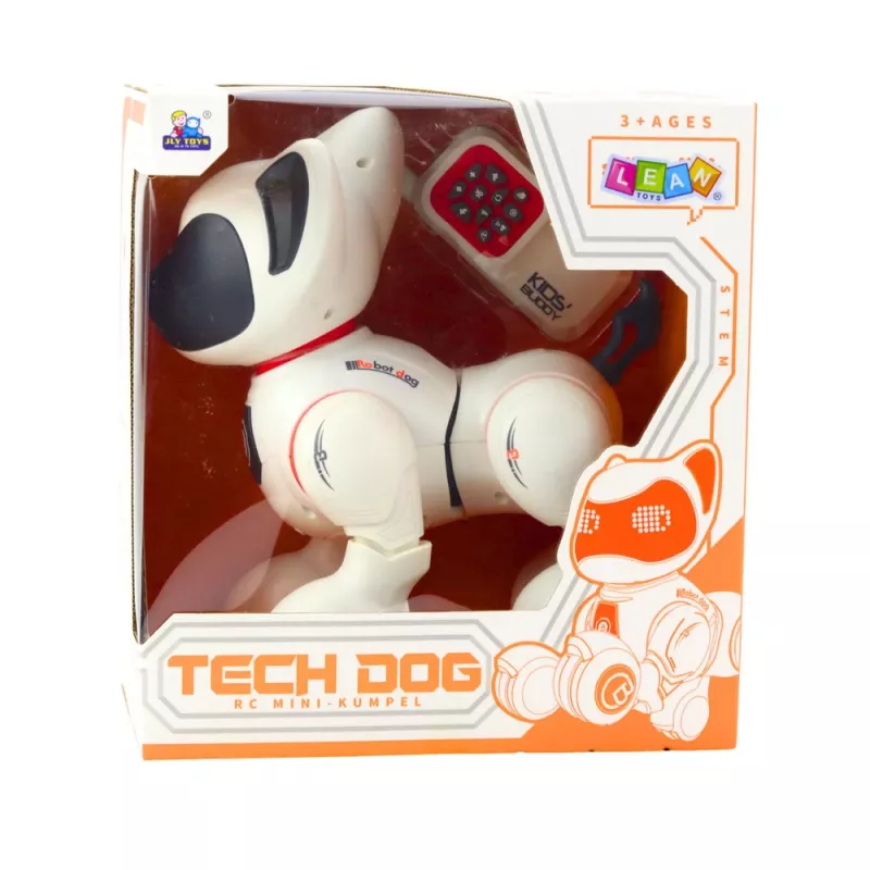 Cão robô interativo LEAN TOYS com comando, luz e som, branco-laranja