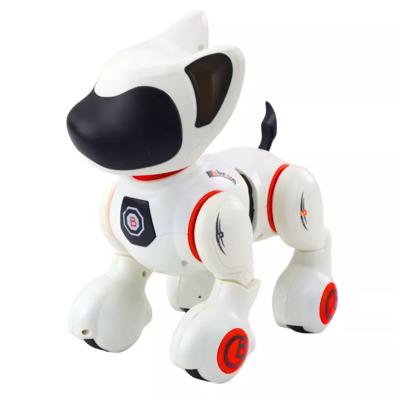 Cão robô interativo LEAN TOYS com comando, luz e som, branco-laranja