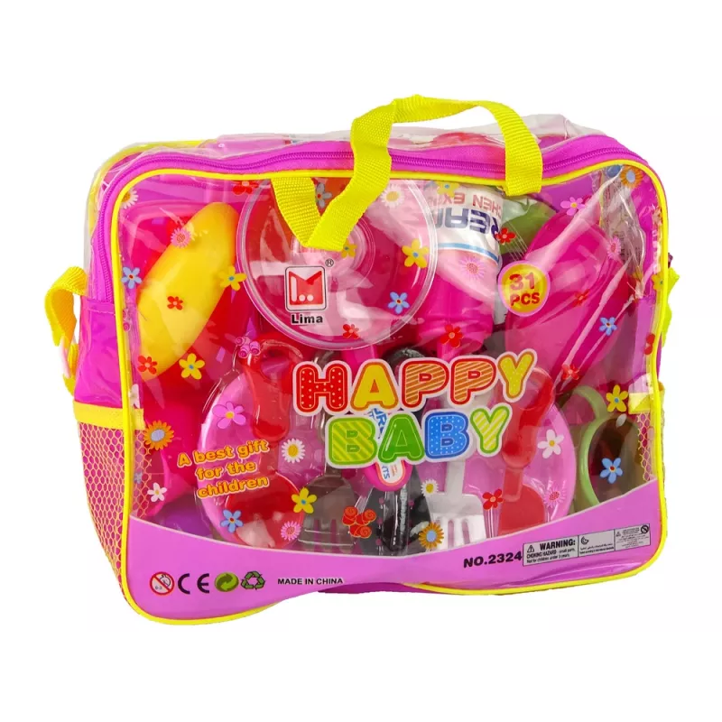 LEAN TOYS Conjunto de Cozinha 31 peças com Saco Louça Pratos Crianças