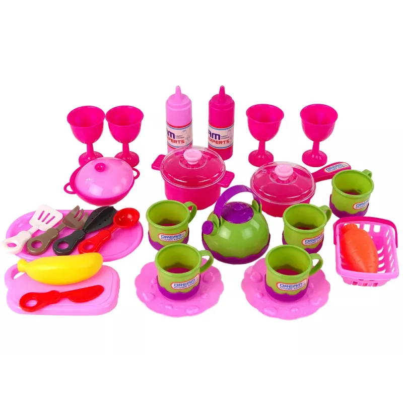 LEAN TOYS Conjunto de Cozinha 31 peças com Saco Louça Pratos Crianças