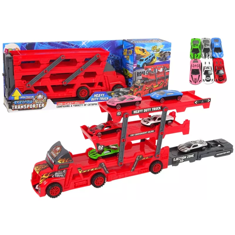 LEAN TOYS Camião Reboque Grande de 3 Andares Camião de Carga Pesada com Rampa de Lançamento de Carros Extensível