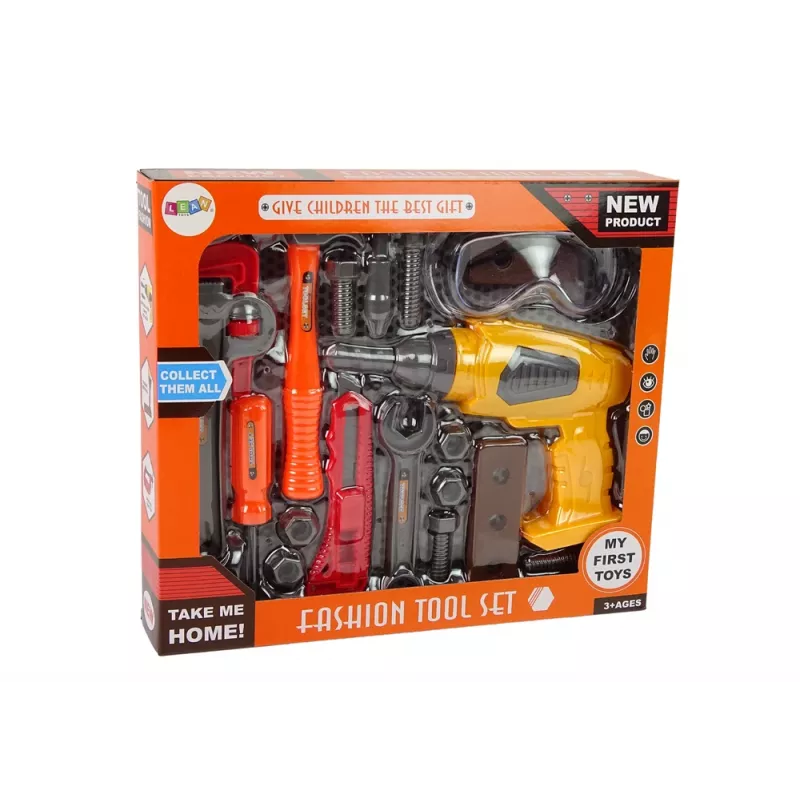 LEAN TOYS Caixa de Ferramentas DIY Grande + Berbequim com Bateria Conjunto de Artesão