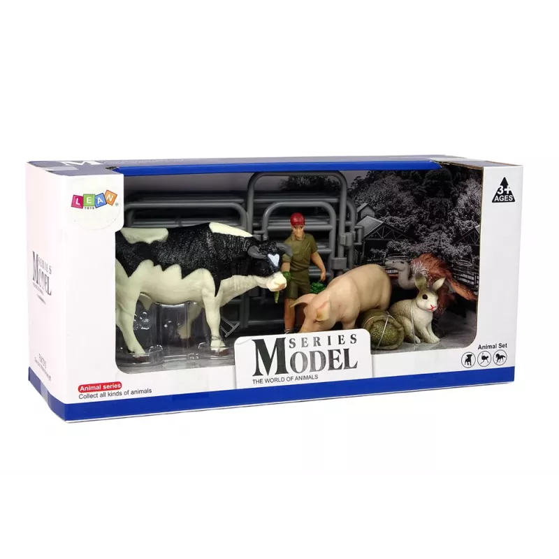 LEAN TOYS Grande Conjunto de Figuras de Animais de Quinta + Agricultor e Quinta 10 Peças