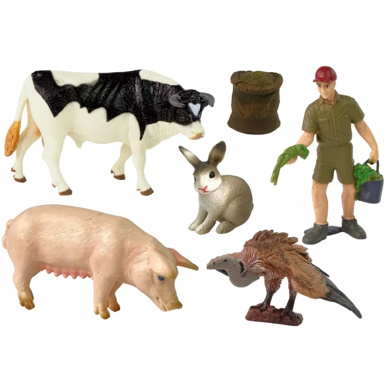 LEAN TOYS Grande Conjunto de Figuras de Animais de Quinta + Agricultor e Quinta 10 Peças