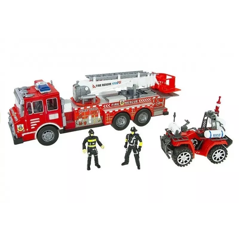 LEAN TOYS Grande conjunto de bombeiros com carro de bombeiros, figuras e capacete de quad para crianças