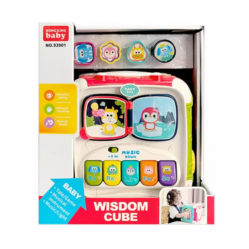Cubo de aprendizagem multifuncional grande LEAN TOYS com piano, encaixe de formas e tambor – brinquedo de atividades interativo de 6 faces com luzes, sons, labirinto de contas e encaixe de formas