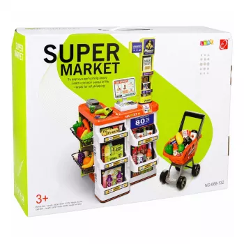 LEAN TOYS Conjunto de Caixa de Supermercado Grande - 60 Peças com Luz, Som & Acessórios, Brinquedo de Faz de Conta para Crianças a partir de 3 Anos