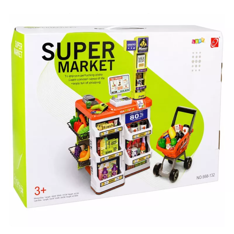 LEAN TOYS Conjunto de Caixa de Supermercado Grande - 60 Peças com Luz, Som & Acessórios, Brinquedo de Faz de Conta para Crianças a partir de 3 Anos
