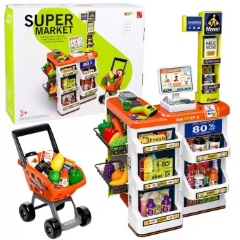LEAN TOYS Conjunto de Caixa de Supermercado Grande - 60 Peças com Luz, Som & Acessórios, Brinquedo de Faz de Conta para Crianças a partir de 3 Anos