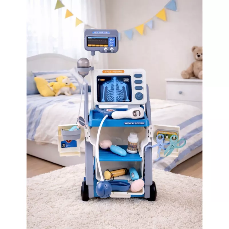 LEAN TOYS Conjunto de Médico Little Doctor's com Carrinho Médico, Raio-X, ECG e Luzes Azul 16 unid.
