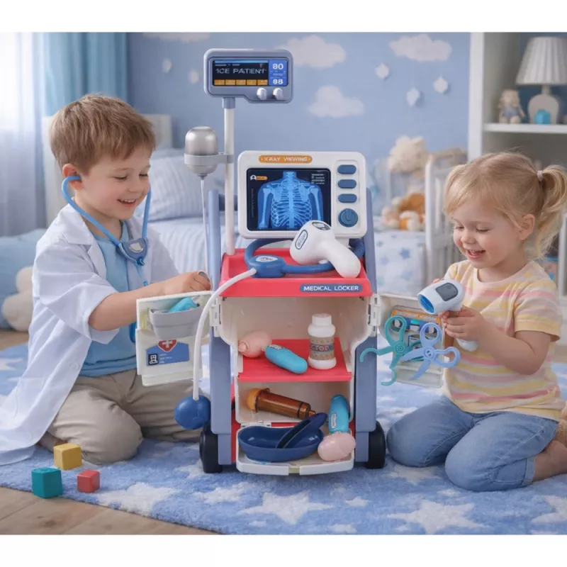 LEAN TOYS Conjunto Pequeno Médico Carrinho Médico Raio-X ECG Luzes Rosa 16 unid.