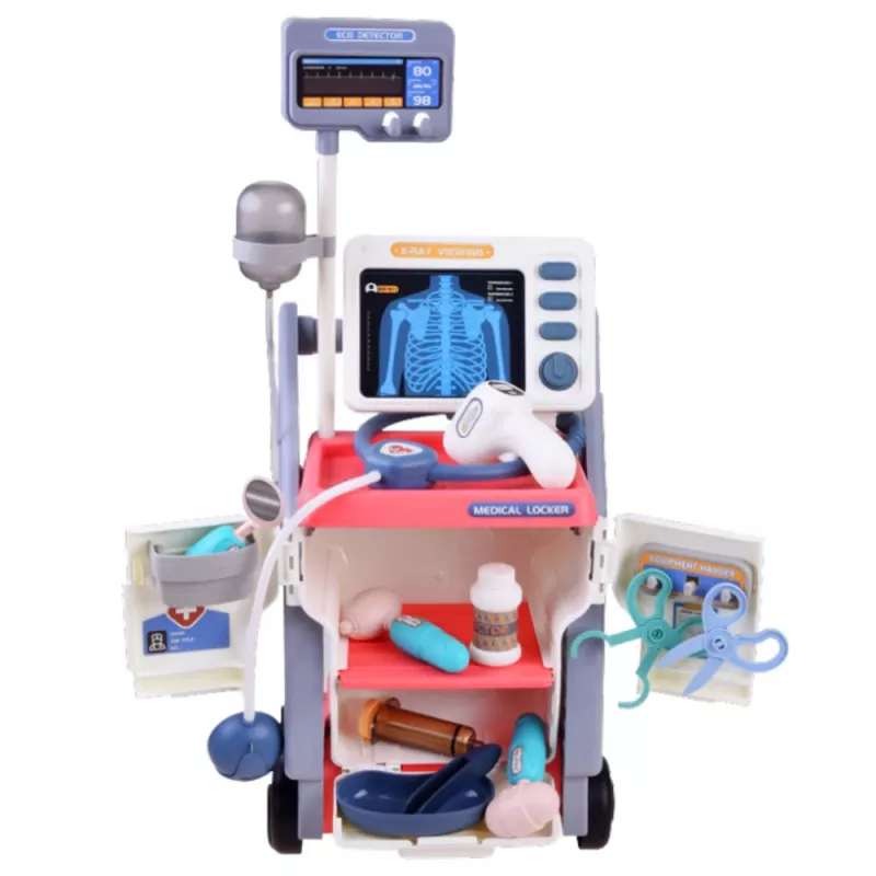 LEAN TOYS Conjunto Pequeno Médico Carrinho Médico Raio-X ECG Luzes Rosa 16 unid.