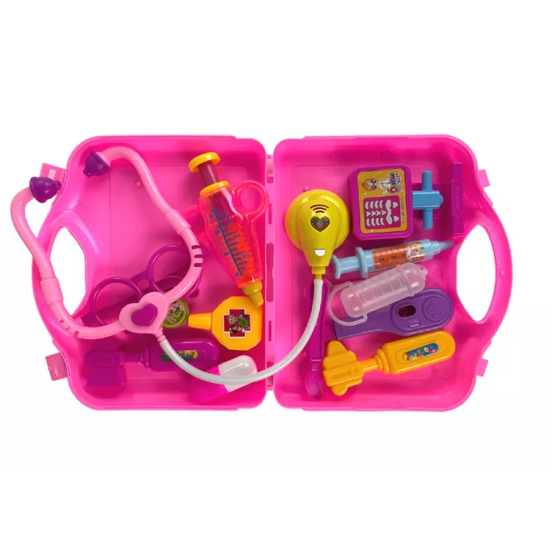LEAN TOYS Conjunto de pequeno médico em mala rosa Estetoscópio