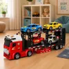 Camião reboque Lora da LEAN TOYS com 4 carros, luzes e sons – transportador de carros com fricção e atrelado removível