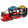 Camião reboque Lora da LEAN TOYS com 4 carros, luzes e sons – transportador de carros com fricção e atrelado removível