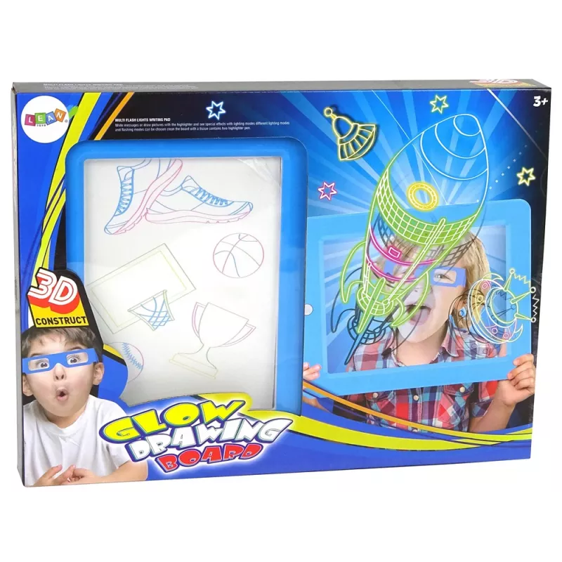 LEAN TOYS Quadro branco 3D mágico iluminado óculos azul