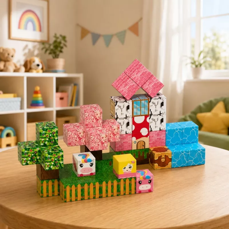 LEAN TOYS Blocos magnéticos conjunto de 50 peças – cubos 3D Pixel unicórnio, plástico ABS, brinquedo de construção criativo