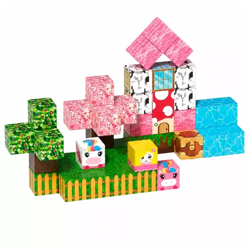 LEAN TOYS Blocos magnéticos conjunto de 50 peças – cubos 3D Pixel unicórnio, plástico ABS, brinquedo de construção criativo