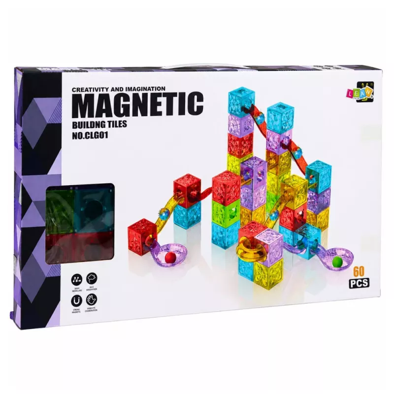 LEAN TOYS Blocos Magnéticos 60 Peças - Conjunto de Construção Colorido de Cubos e Esferas