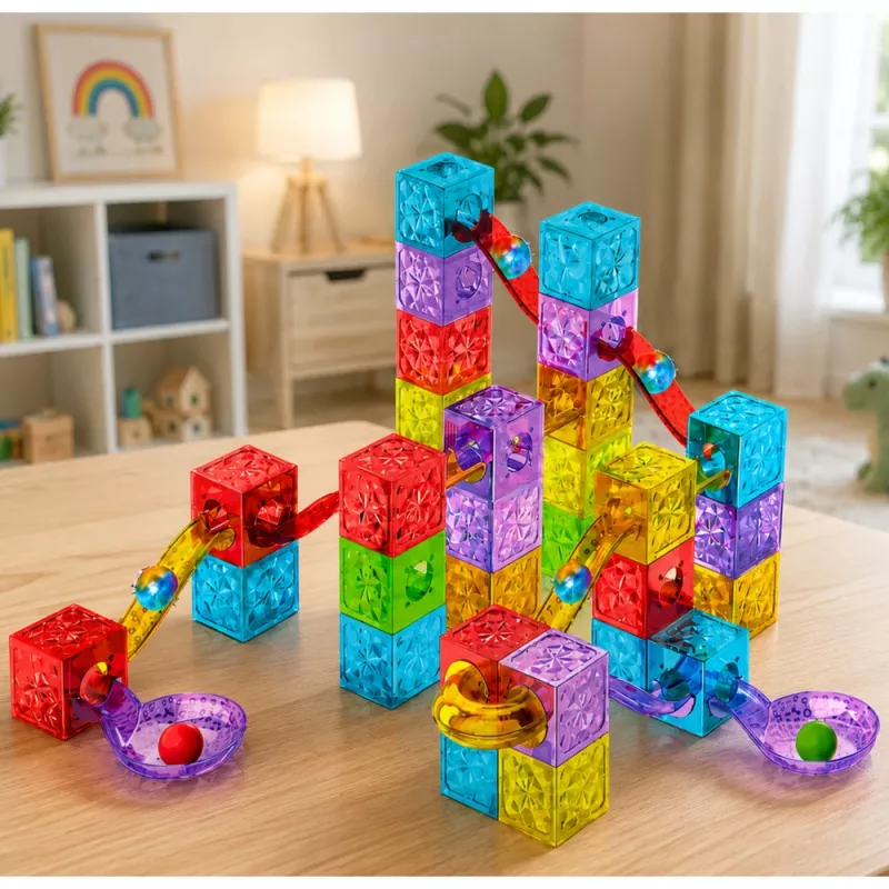LEAN TOYS Blocos Magnéticos 60 Peças - Conjunto de Construção Colorido de Cubos e Esferas