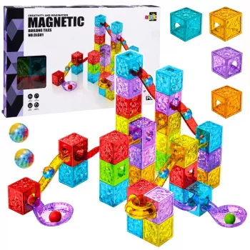 LEAN TOYS Blocos Magnéticos 60 Peças - Conjunto de Construção Colorido de Cubos e Esferas