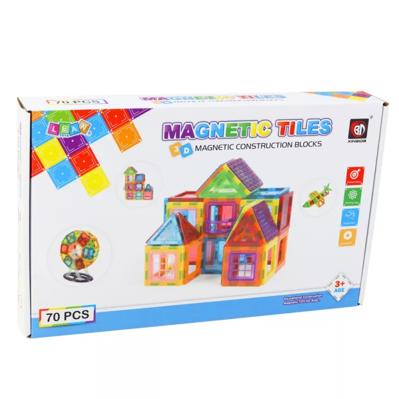 LEAN TOYS conjunto de blocos magnéticos, 70 peças – brinquedo educativo STEM de construção com ímanes de neodímio fortes, plástico ABS multicolor, seguro e durável para crianças a partir dos 3 anos