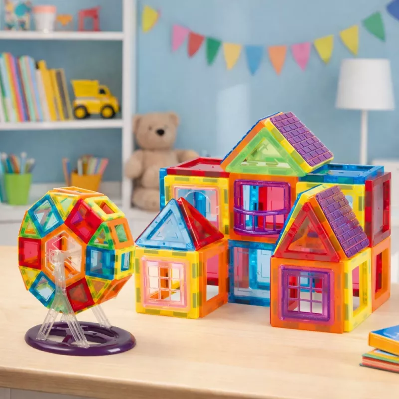 LEAN TOYS conjunto de blocos magnéticos, 70 peças – brinquedo educativo STEM de construção com ímanes de neodímio fortes, plástico ABS multicolor, seguro e durável para crianças a partir dos 3 anos