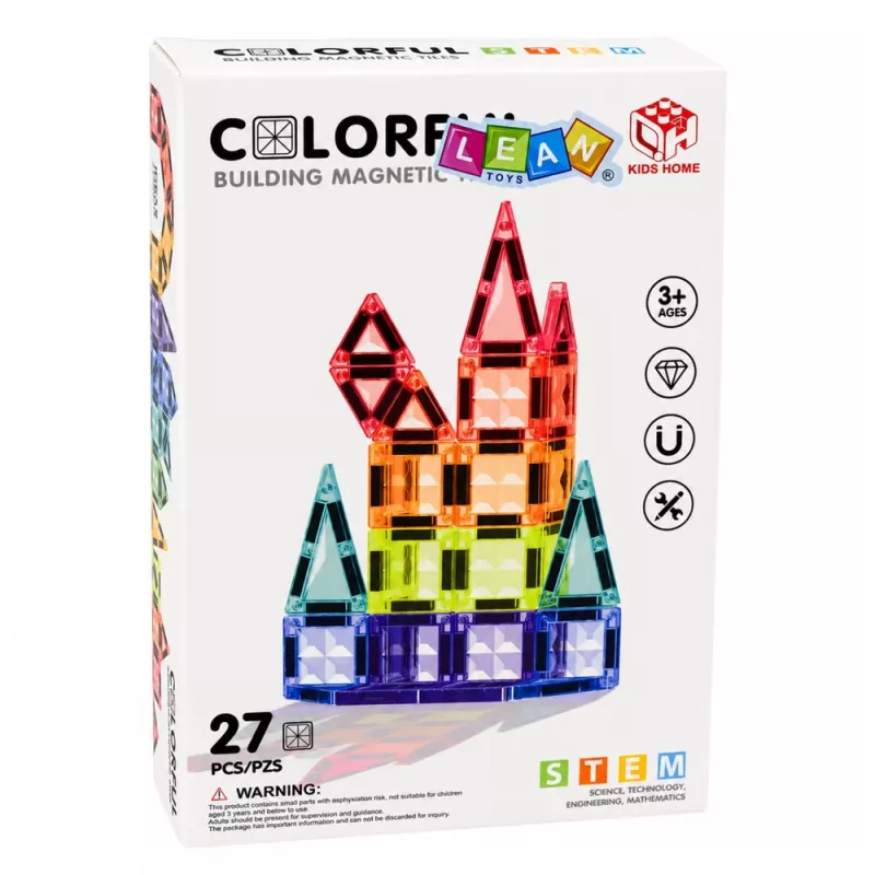 LEAN TOYS Blocos de construção magnéticos 3D Painéis Criativo STEM Colorido 27 unid.