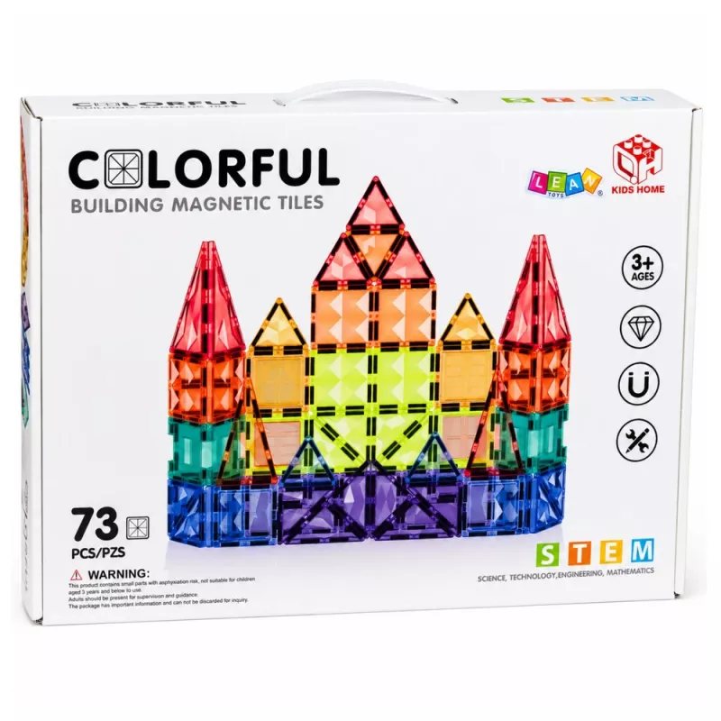 Blocos de construção magnéticos LEAN TOYS 3D painéis criativo STEM colorido 73 unid.