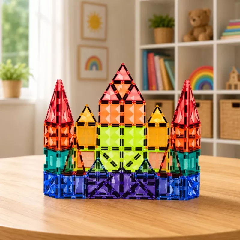 Blocos de construção magnéticos LEAN TOYS 3D painéis criativo STEM colorido 73 unid.