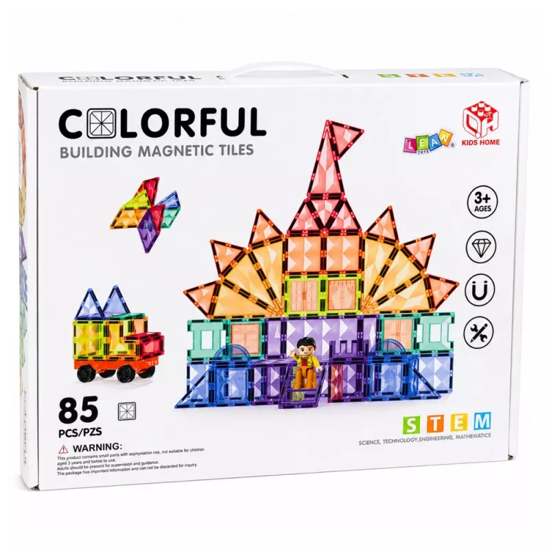 LEAN TOYS blocos magnéticos de construção placas 3D criativo STEM colorido 85 unid.