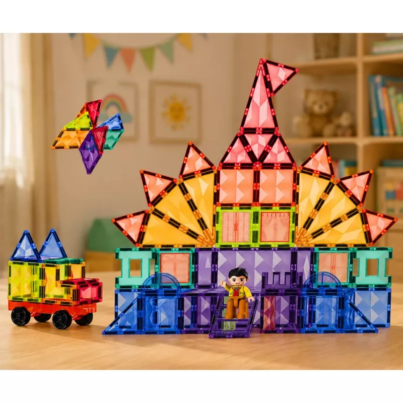LEAN TOYS blocos magnéticos de construção placas 3D criativo STEM colorido 85 unid.