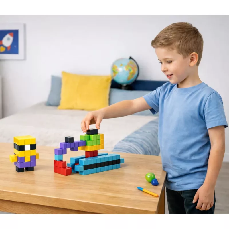 Blocos magnéticos de construção cubos 3D coloridos LEAN TOYS 96 peças