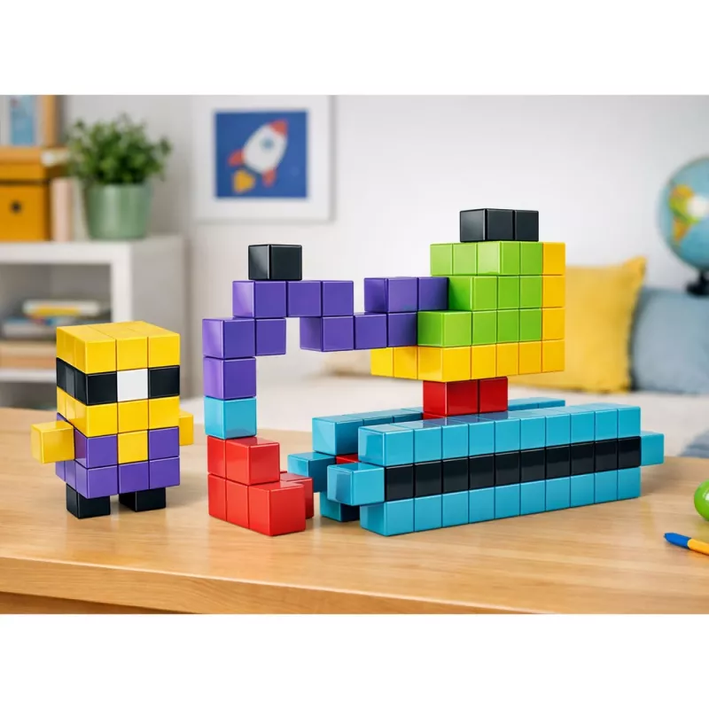 Blocos magnéticos de construção cubos 3D coloridos LEAN TOYS 96 peças
