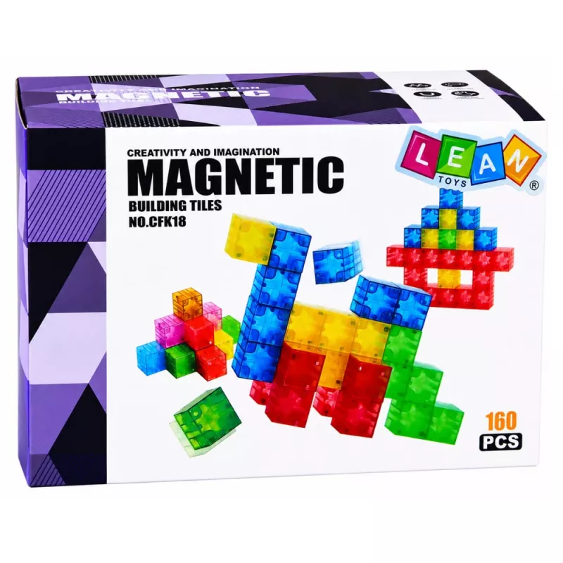 LEAN TOYS Blocos magnéticos Cubos coloridos 3D 160 peças