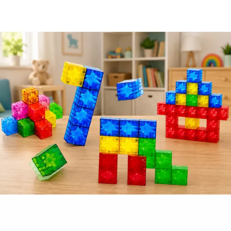 LEAN TOYS Blocos magnéticos Cubos coloridos 3D 160 peças