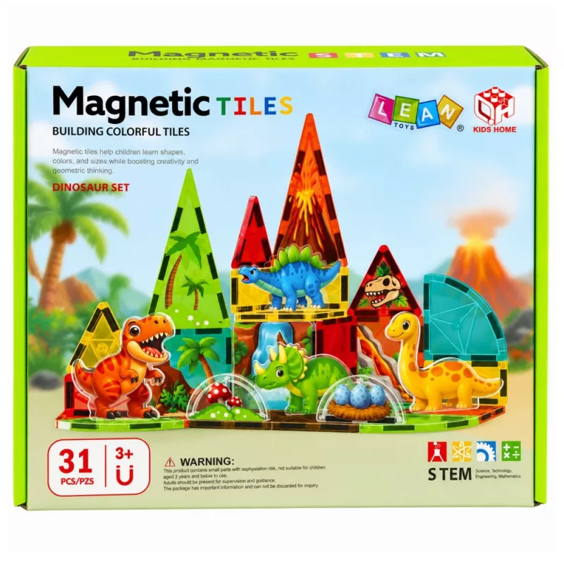 LEAN TOYS Blocos magnéticos dinossauro vulcão 31 peças