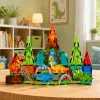 Blocos de construção magnéticos LEAN TOYS conjunto dinossauro vulcão - 43 peças brinquedo educativo STEM para crianças a partir dos 3 anos