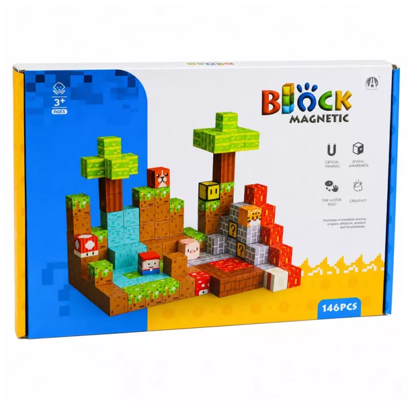 LEAN TOYS blocos magnéticos Pixel World cubos coloridos 146 peças