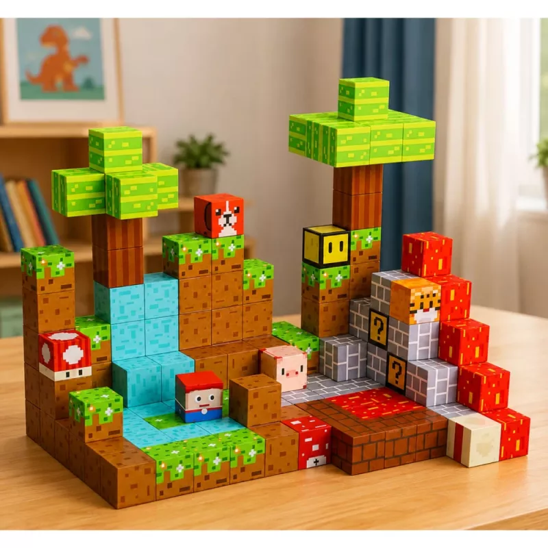 LEAN TOYS blocos magnéticos Pixel World cubos coloridos 146 peças