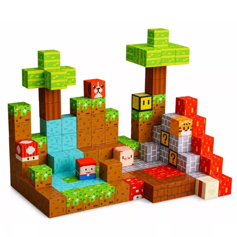 LEAN TOYS blocos magnéticos Pixel World cubos coloridos 146 peças