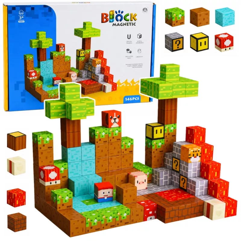 LEAN TOYS blocos magnéticos Pixel World cubos coloridos 146 peças