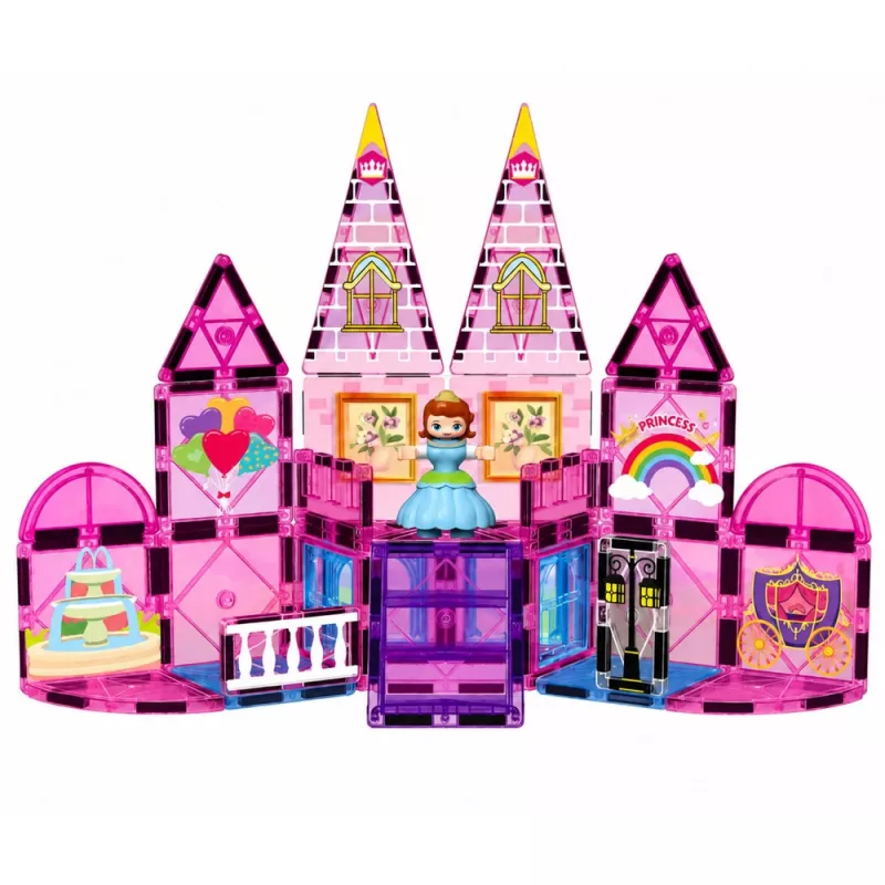 LEAN TOYS Blocos de construção magnéticos castelo de princesa rosa 38 peças