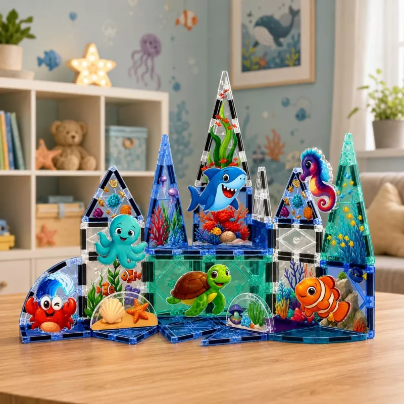 LEAN TOYS blocos magnéticos animais marinhos oceano 40 peças